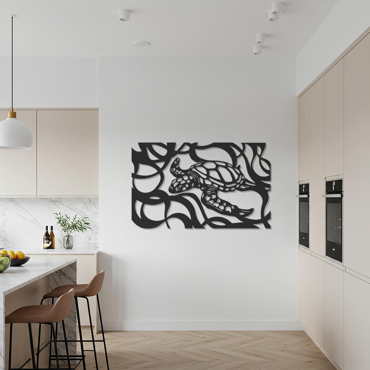Sea Turtle Metal Wall Art, Ocean Inspired Minimalist Steel Wall Decor, Modern Marine Animal Silhouette Artwork for Coastal Home Style