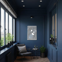 Geometric Abstract Metal Wall Art, Modern Optical Illusion Steel Panel, Bold Black Striped Home Decor for Contemporary Interiors 3