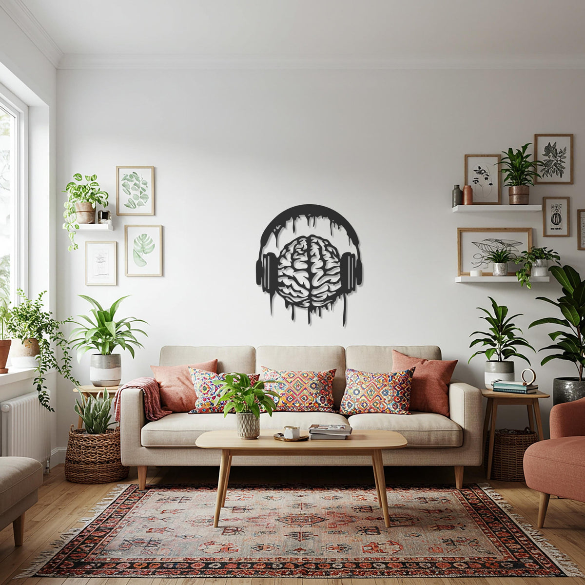 Brain Headphones, Abstract Music Wall Art, Modern Steel Sculpture, Unique Gift for Musicians, Creative Decor for Contemporary Homes