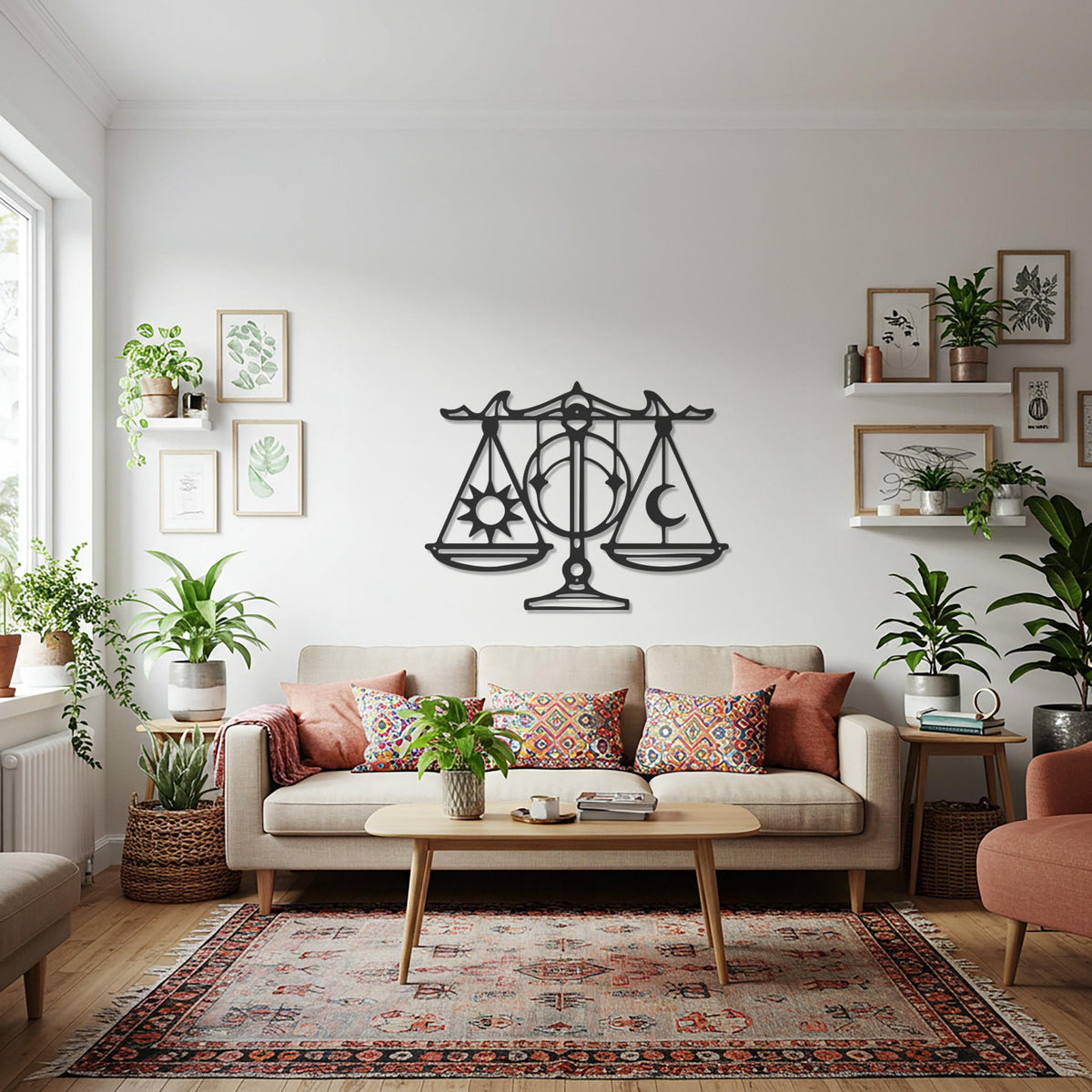 Balance Scales, Sun and Moon Metal Wall Art, Spiritual Justice Symbol, Modern Abstract Decor, Unique Gift for Harmony and Home Design