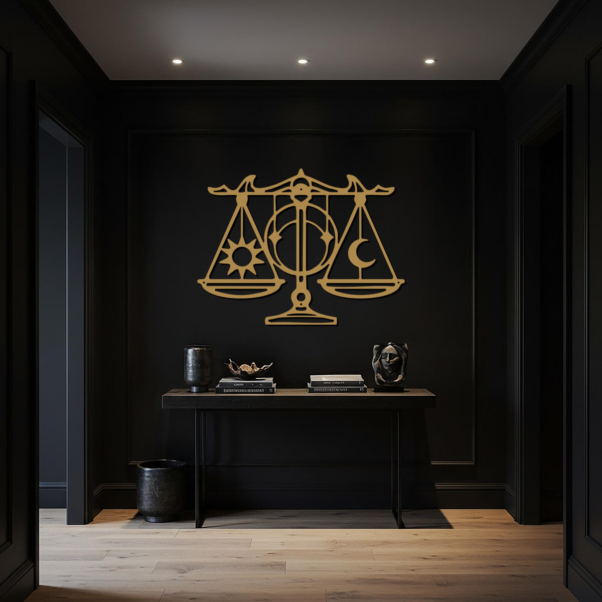 Balance Scales, Sun and Moon Metal Wall Art, Spiritual Justice Symbol, Modern Abstract Decor, Unique Gift for Harmony and Home Design