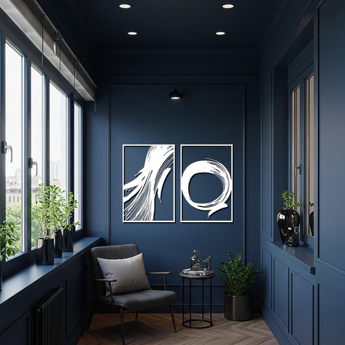Abstract Brush Strokes, Modern Metal Wall Art, Two-Piece Minimalist Black Line Artwork for Contemporary Homes and Creative Interiors