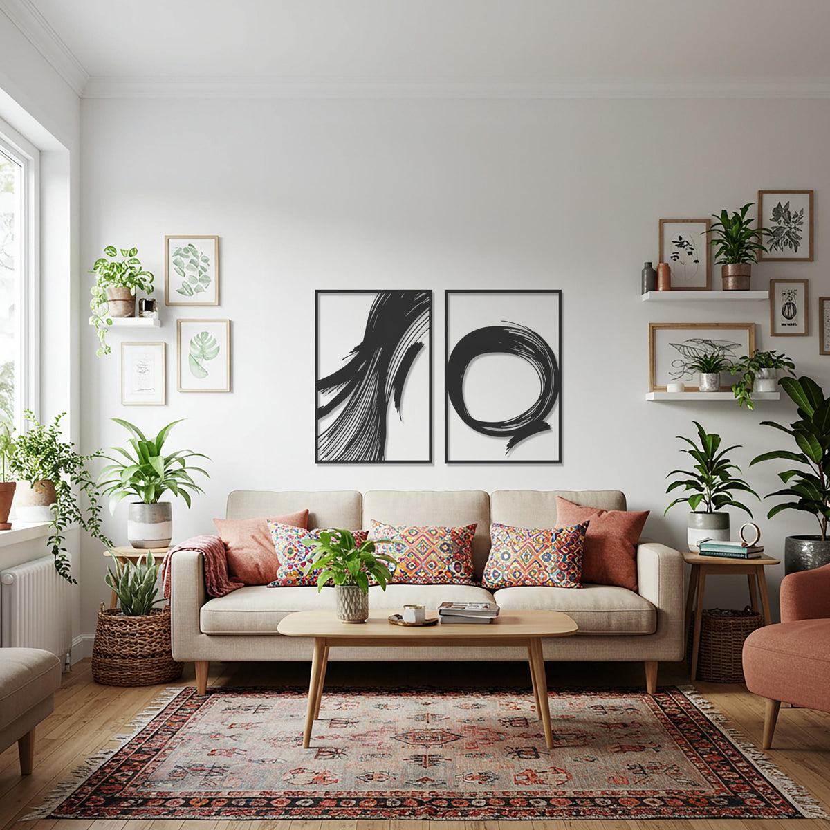 Abstract Brush Strokes, Modern Metal Wall Art, Two-Piece Minimalist Black Line Artwork for Contemporary Homes and Creative Interiors