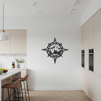 Compass Metal Wall Art, Mountain Forest Design, Adventure-Inspired Metal Decor for Nature Lovers, Rustic Homes, and Modern Living Spaces 1