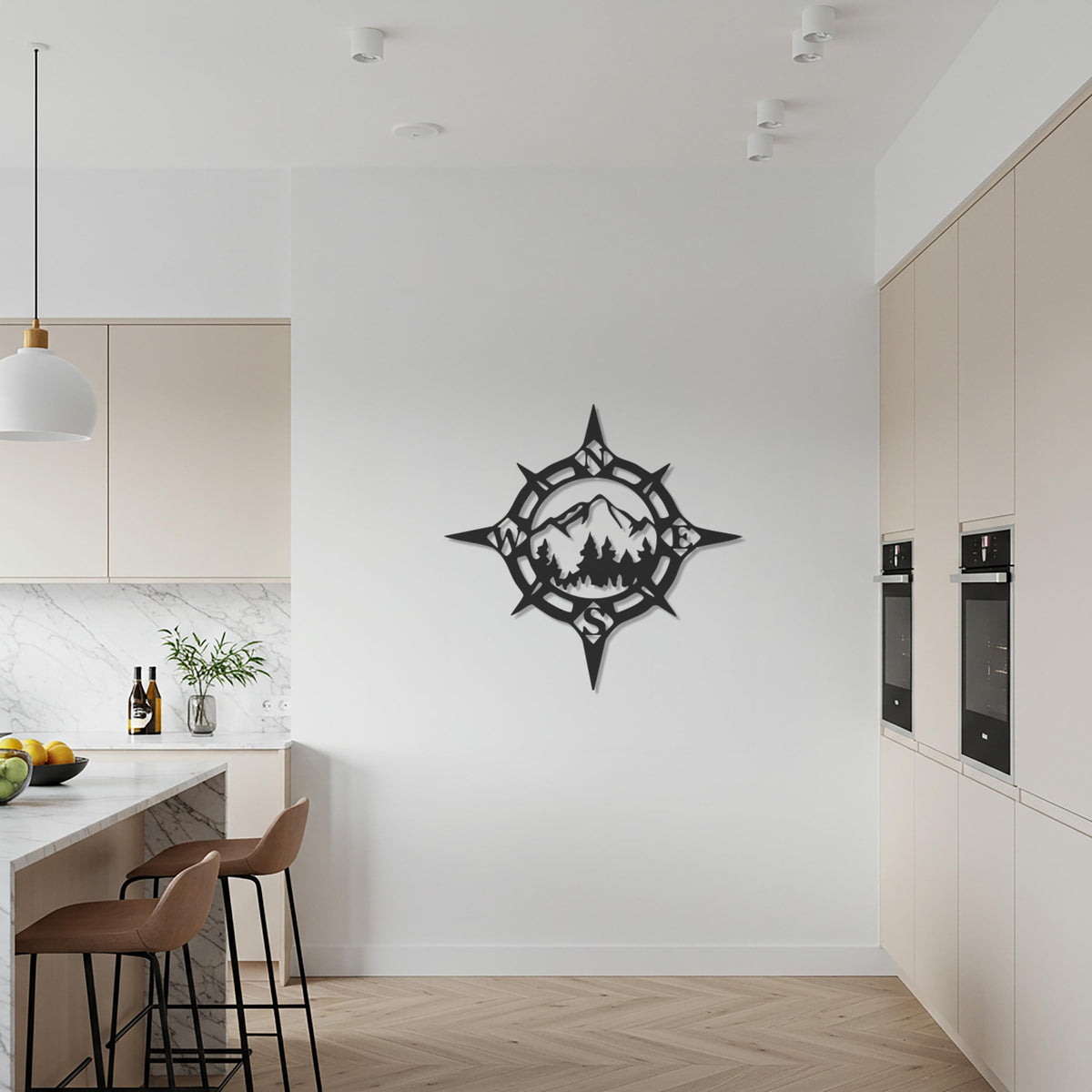 Compass Metal Wall Art, Mountain Forest Design, Adventure-Inspired Metal Decor for Nature Lovers, Rustic Homes, and Modern Living Spaces