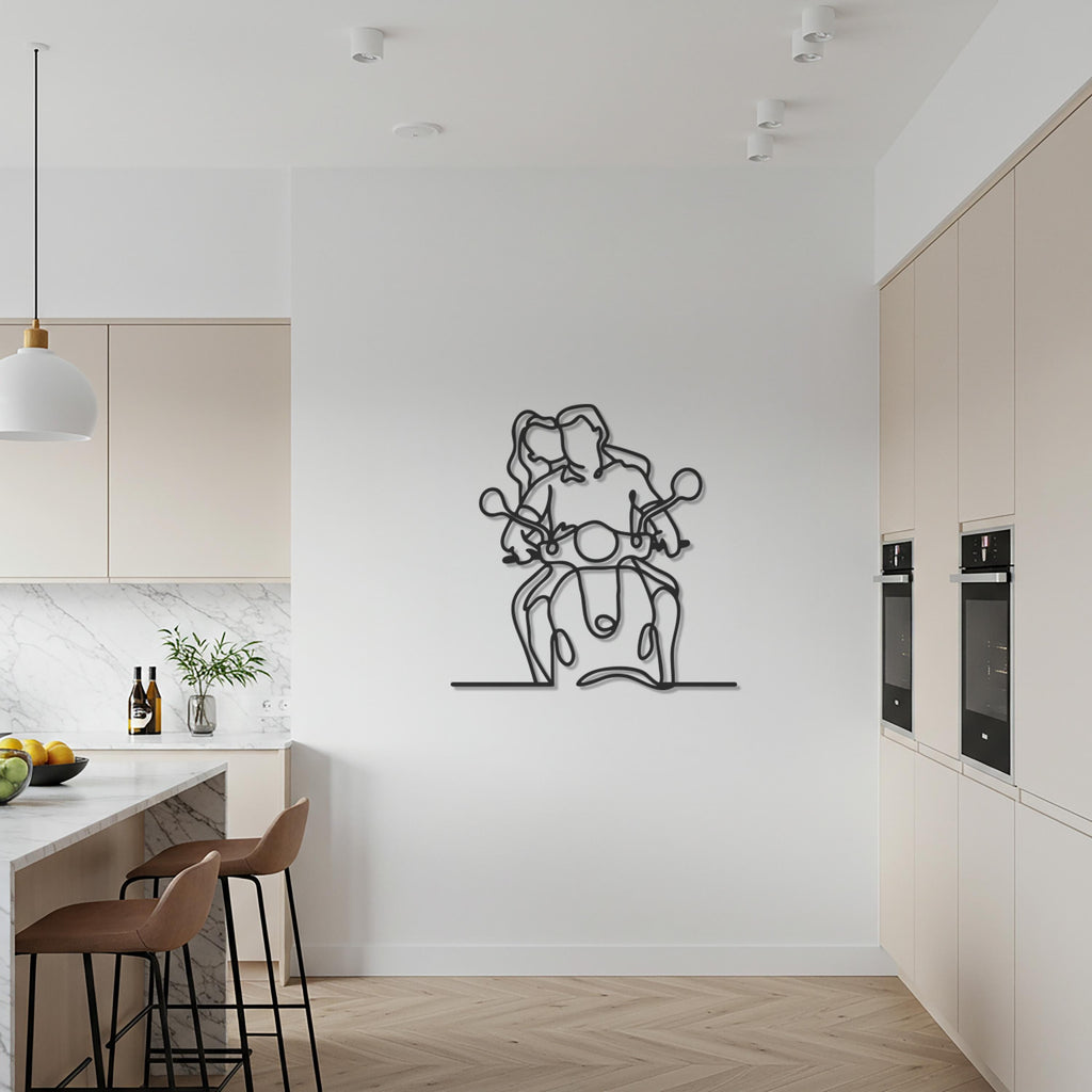 Couple Motorcycle Metal Wall Art, Romantic Rider Silhouette, Line Art Biker Decor for Unique Homes, Adventure Lover and Minimalist Interiors