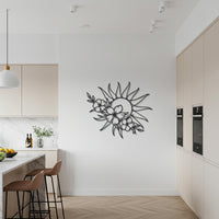 Sun and Flower Metal Wall Art, Modern Nature Decor, Elegant Floral Sculpture, Bohemian Sun Wall Hanging, Contemporary Living Room Decoration 1