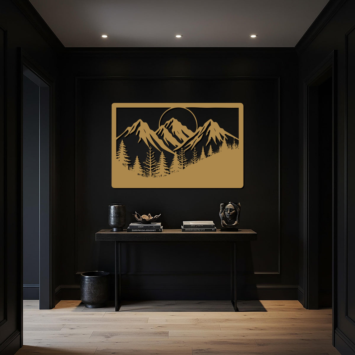 Mountain Landscape Metal Wall Art, Nature Inspired Decor, Rustic Cabin Wall Sculpture, Modern Rectangular Wall Hanging for Living Room