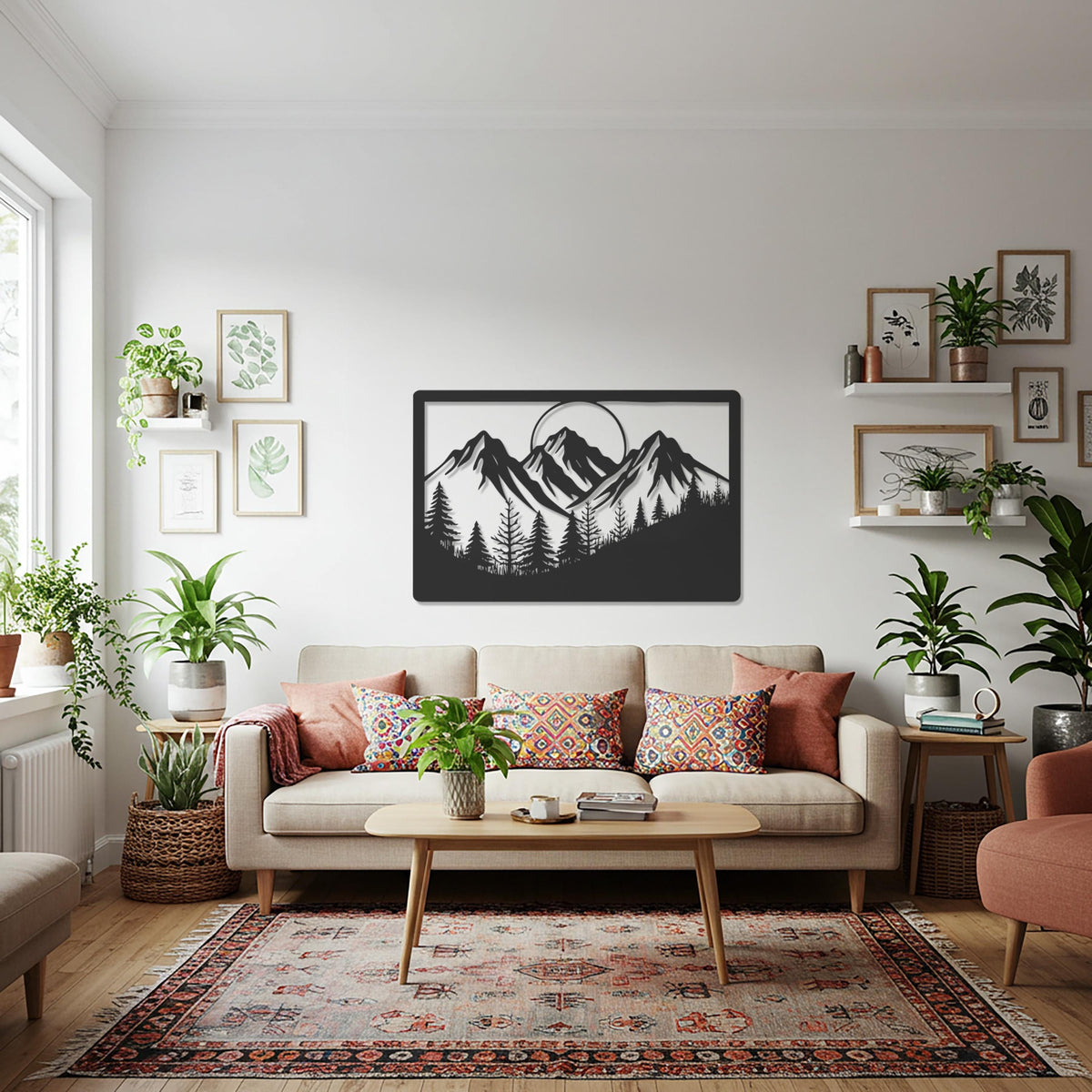 Mountain Landscape Metal Wall Art, Nature Inspired Decor, Rustic Cabin Wall Sculpture, Modern Rectangular Wall Hanging for Living Room