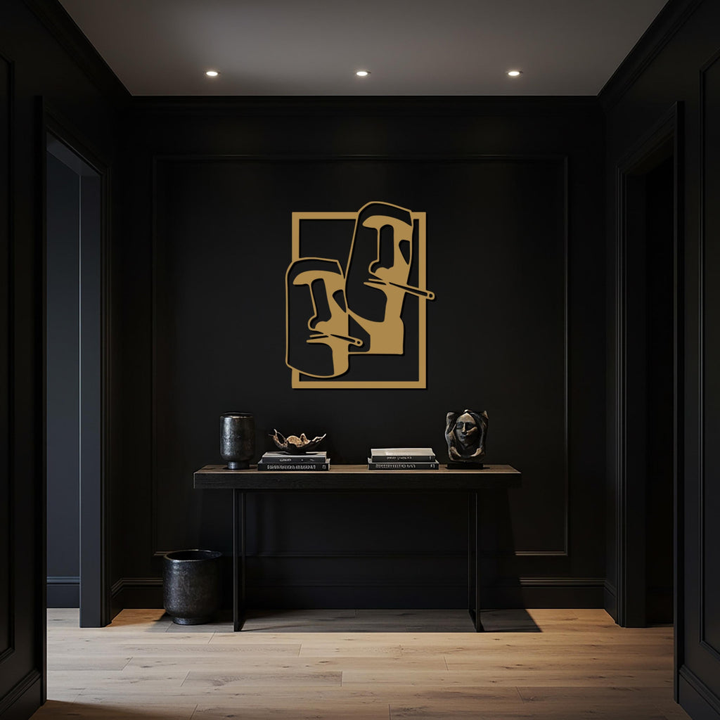 Moai Face Metal Wall Art, Modern Easter Island Sculpture Decor, Minimalist Black Steel Wall Accent for Unique Homes, Offices and Studios