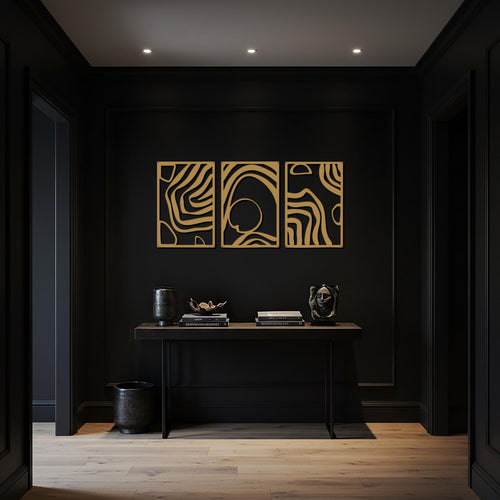 Abstract Metal Wall Art, Modern Geometric 3 Piece Set, Minimalist Black Line Design for Stylish Interiors, Bold Statement Home Decor