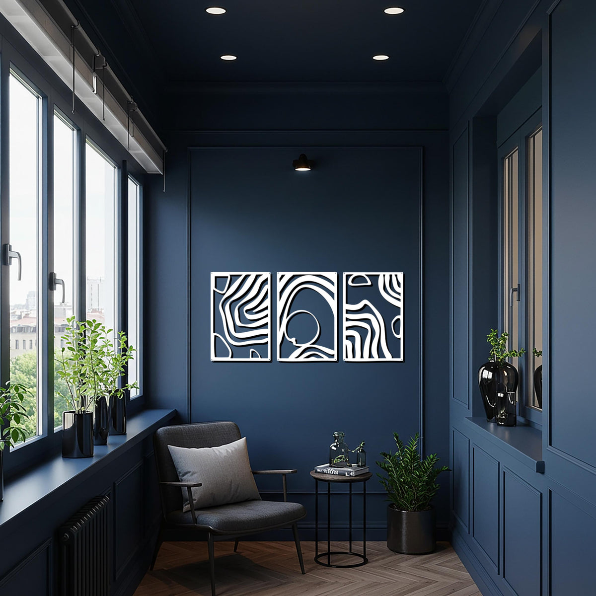 Abstract Metal Wall Art, Modern Geometric 3 Piece Set, Minimalist Black Line Design for Stylish Interiors, Bold Statement Home Decor