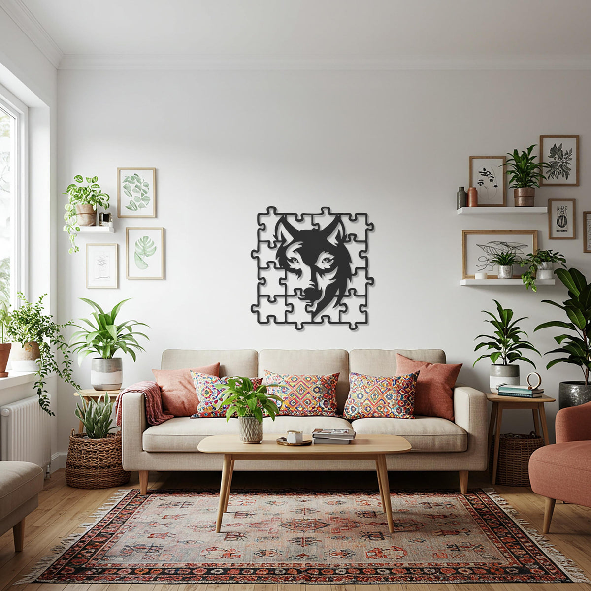 Wolf Puzzle Metal Wall Art, Geometric Animal Silhouette, Modern Rustic Wall Sculpture for Nature Lovers, Cabin Decor, or Bold Accent