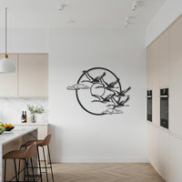 Flying Birds Metal Wall Art, Minimalist Black Bird Silhouette with Circle and Clouds, Modern Nature-Inspired Metal Wall Décor Accent 6