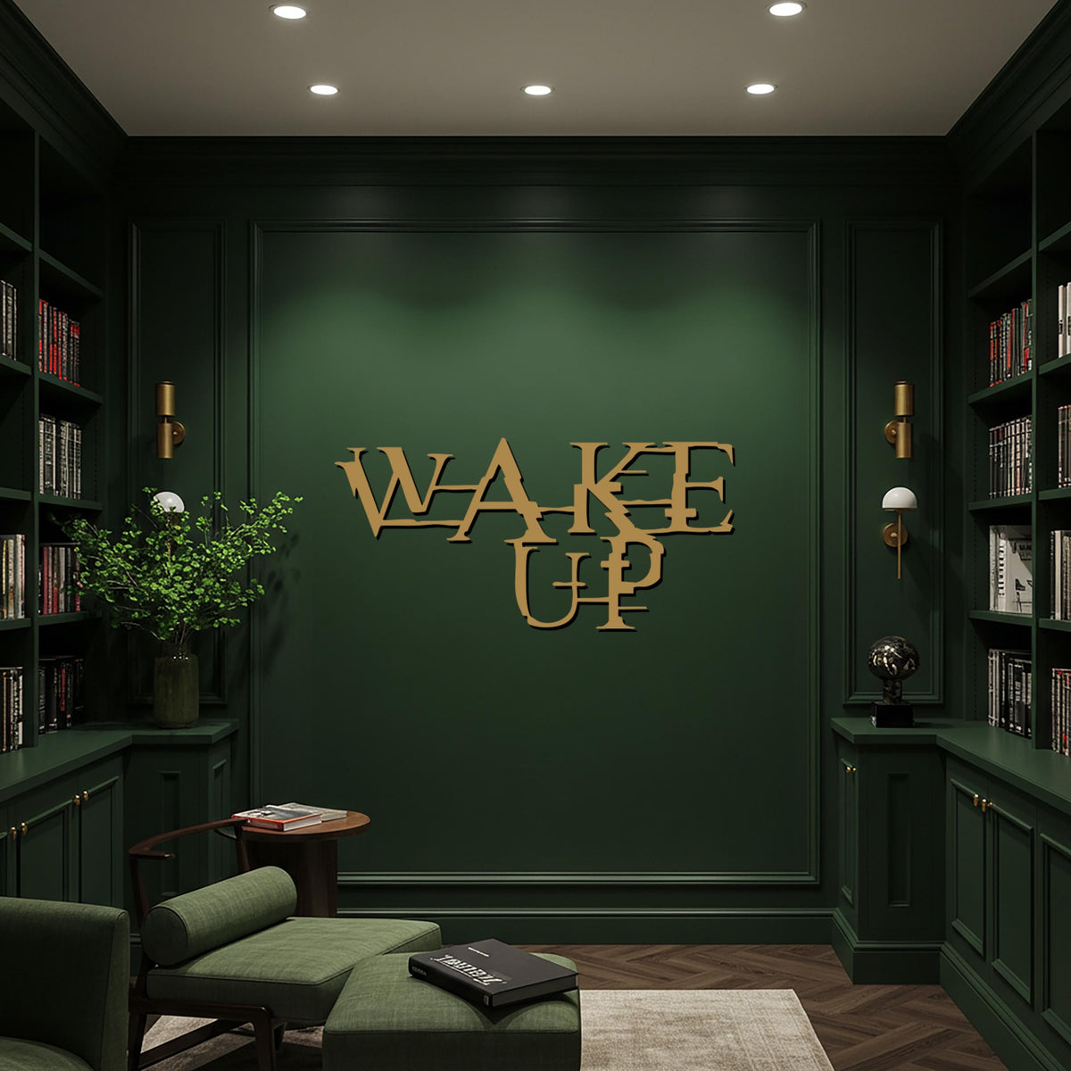 Wake Up Metal Wall Art, Modern Motivational Word Sign, Bold Black Typography Metal Decor, Inspirational Wall Sculpture for Home or Office