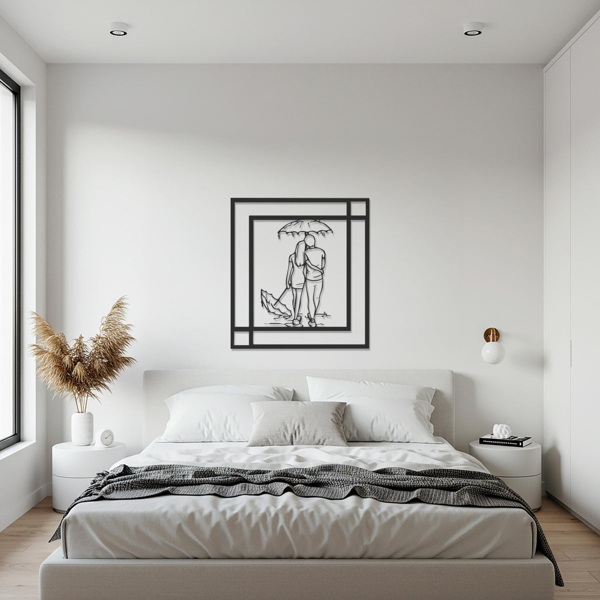Romantic Couple Metal Wall Art, Modern Line Drawing Decor, Minimalist Love Silhouette, Abstract Relationship Artwork for Bedroom