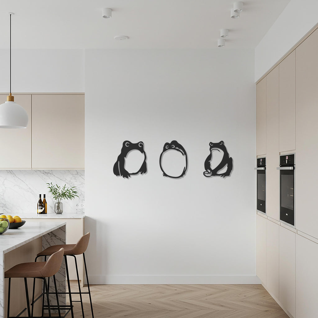 Frog Trio Metal Wall Art, Funny Animal Silhouette Decor, Modern Steel Wall Sculpture, Quirky Minimalist Amphibian Design for Kitchen