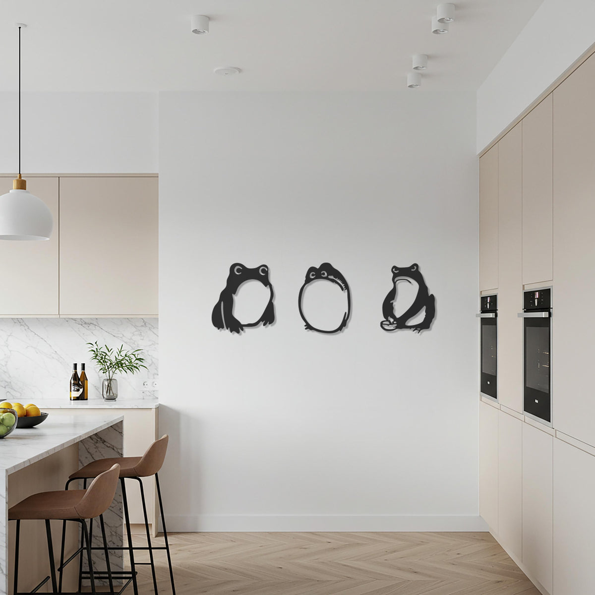Frog Trio Metal Wall Art, Funny Animal Silhouette Decor, Modern Steel Wall Sculpture, Quirky Minimalist Amphibian Design for Kitchen