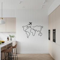 Airplane World Map Metal Wall Art, Travel Lover Gift, Wanderlust Home Decor, Modern Geography Metal Sign, Jetsetter Room Accent 6