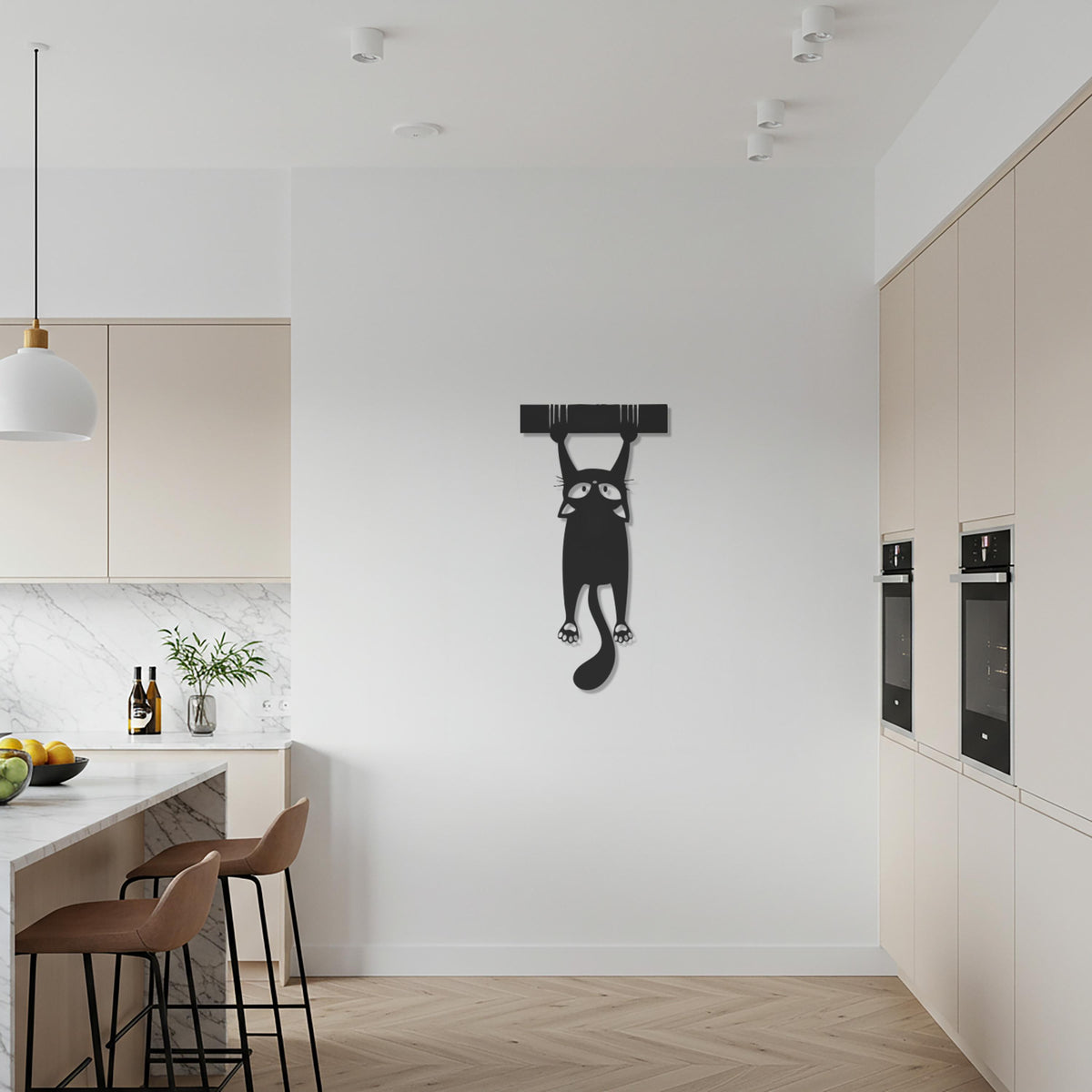 Funny Hanging Cat Metal Wall Art, Black Cat Silhouette, Whimsical Pet Lover Gift, Kitchen Cat Wall Decor, Cartoon Style Cat Hanging Sign