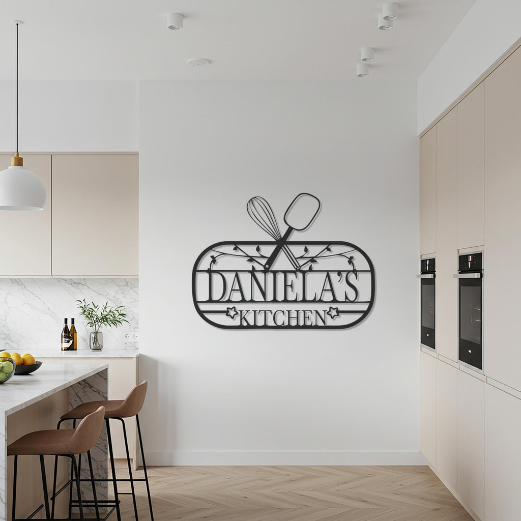 Custom Kitchen Name Sign, Personalized Metal Wall Art, Modern Cooking Decor, Gift for Chef, Culinary Wall Hanging, Rustic Kitchen Sign