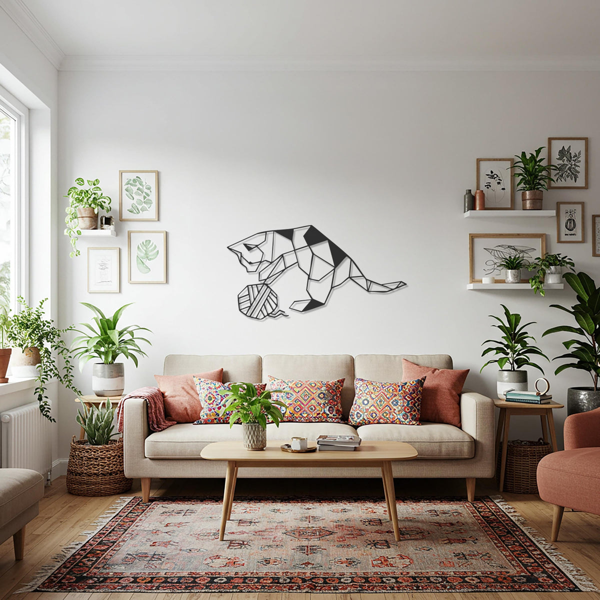 Geometric Cat Metal Wall Art, Modern Cat Lover Decor, Minimalist Animal Wall Hanging, Unique Cat Silhouette Design, Gift for Cat Owners