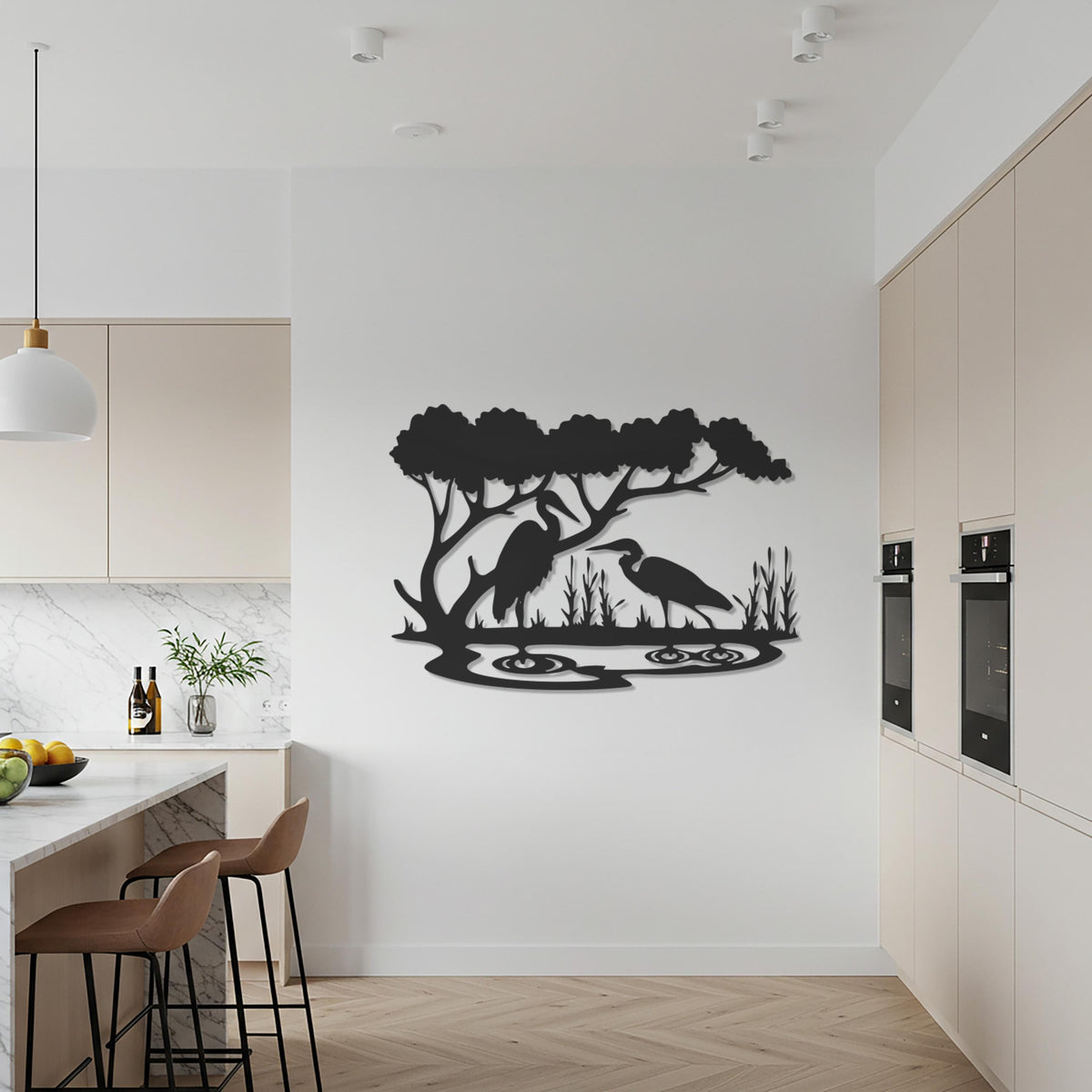 Bird Metal Wall Art, Nature Wall Decor, Heron Silhouette Metal Sign, Lake Scene Wall Hanging, Modern Rustic Wildlife Artwork, Gift for Home