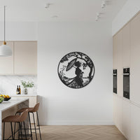 Silhouette Lady Metal Wall Art, Elegant Woman with Umbrella Decor, Nature Inspired Round Wall Sculpture for Living Room or Kitchen 6