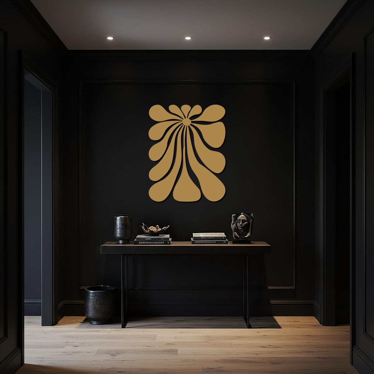 Abstract Flower Metal Wall Art, Modern Steel Wall Sculpture, Unique Black Metal Accent for Stylish Interiors and Contemporary Homes
