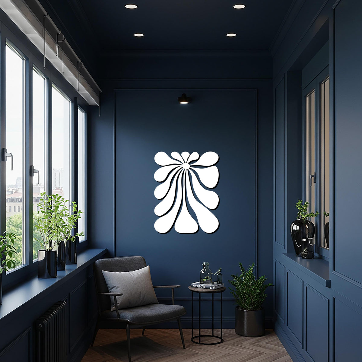 Abstract Flower Metal Wall Art, Modern Steel Wall Sculpture, Unique Black Metal Accent for Stylish Interiors and Contemporary Homes