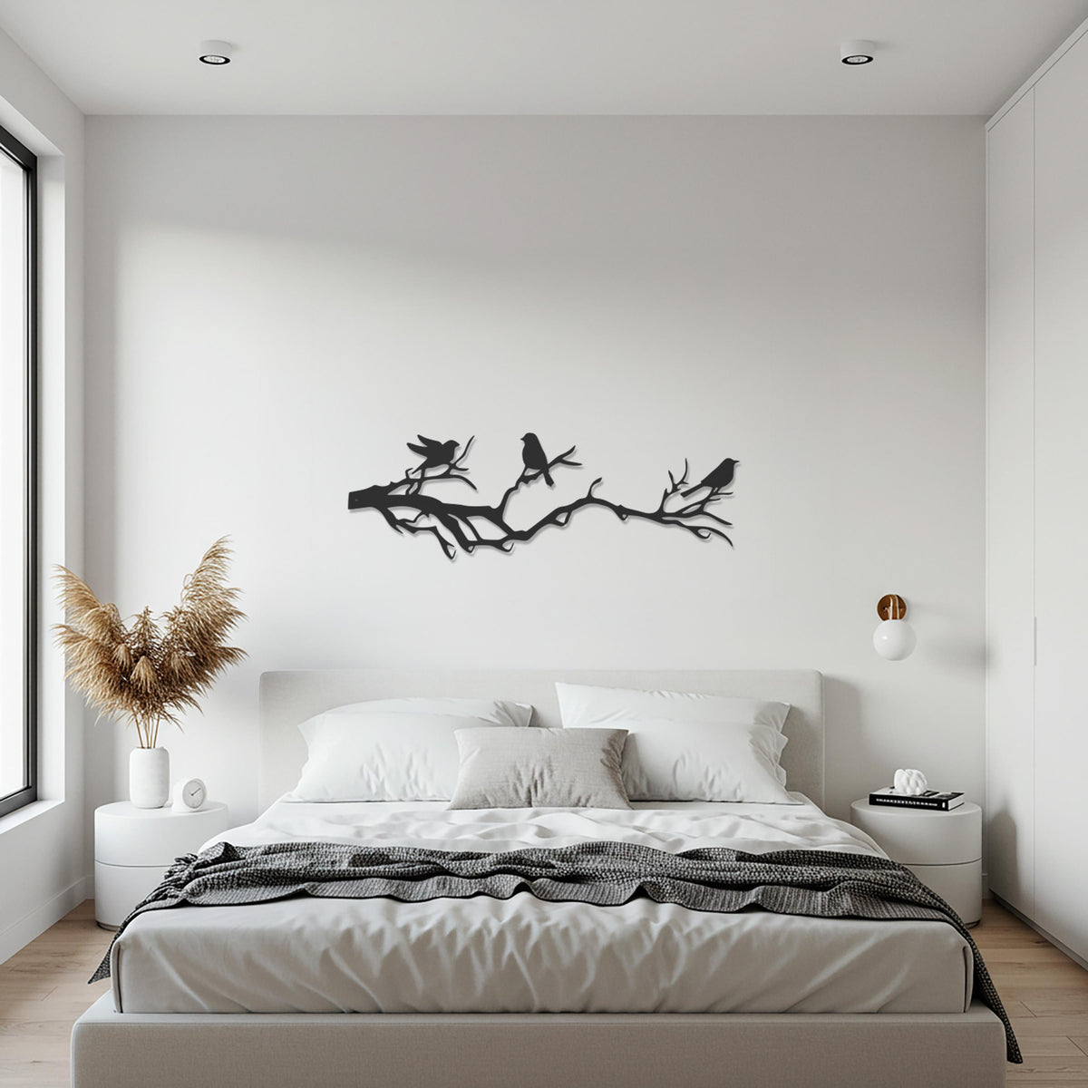 Birds on Branch Metal Wall Art, Nature Inspired Silhouette Wall Sculpture, Modern Rustic Bird Decor for Kitchen, Patio, Garden