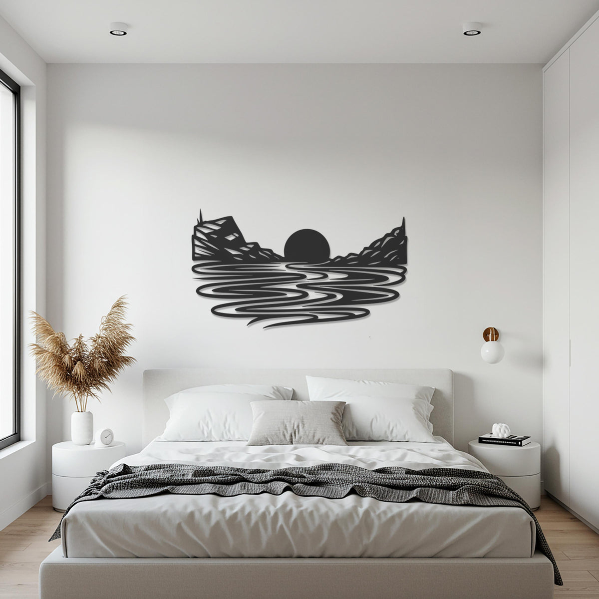 Mountain Sunset Metal Wall Art, Modern Nature Inspired Metal Wall Sculpture, Abstract Sun Over Hills Metal Decor, Elegant Accent for Home