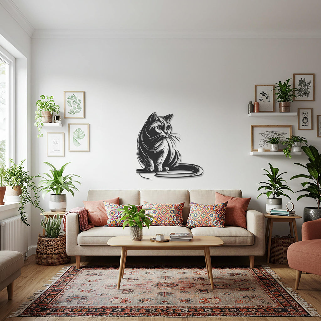 Cat Metal Wall Art, Elegant Feline Inspired Pet Decor, Modern Cat Artwork for Cat Lovers, Unique Gift for Pet Owners and Cozy Homes