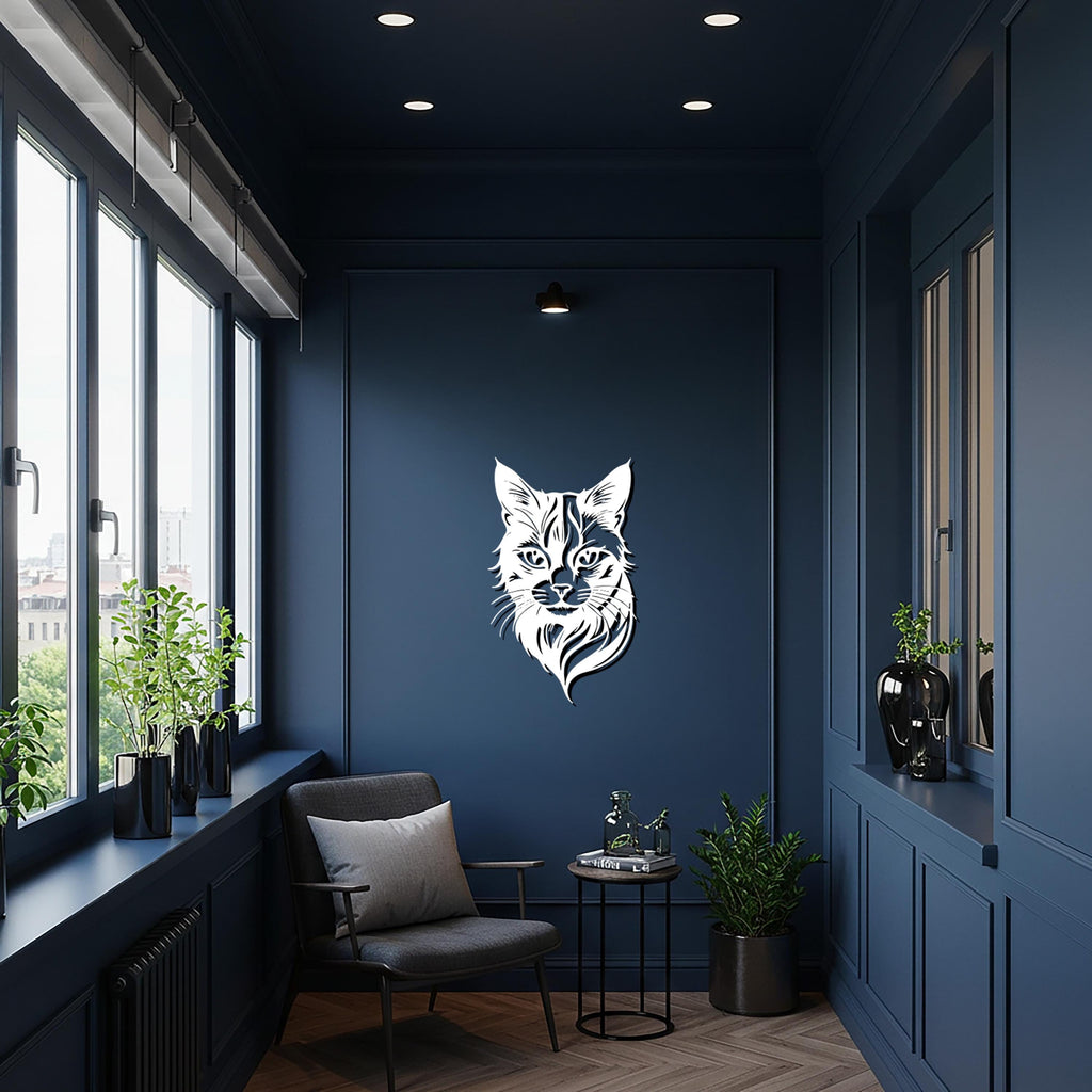 Cat Metal Wall Art, Modern Feline Inspired Decor, Animal Lover’s Steel Wall Hanging, Elegant Cat Face Design for Home, Gift or Office