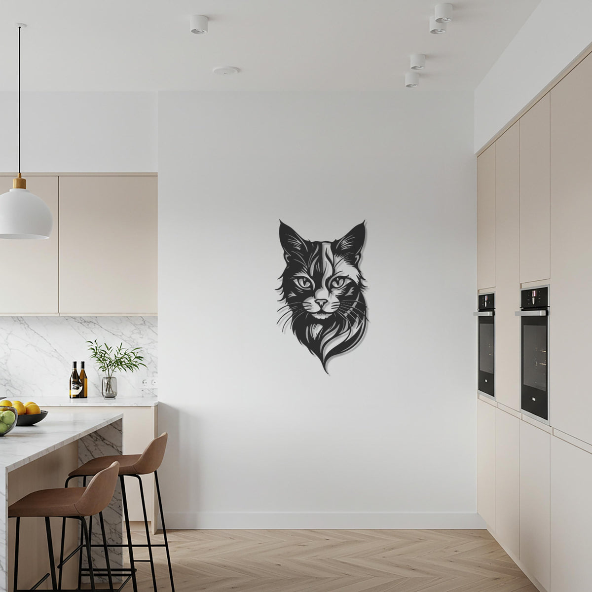 Cat Metal Wall Art, Modern Feline Inspired Decor, Animal Lover’s Steel Wall Hanging, Elegant Cat Face Design for Home, Gift or Office
