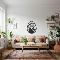 Happy Easter Metal Wall Decor, Bunny Egg Silhouette Sign, Festive Spring Wall Accent for Home, Living Room, Kitchen or Seasonal Decoration 4