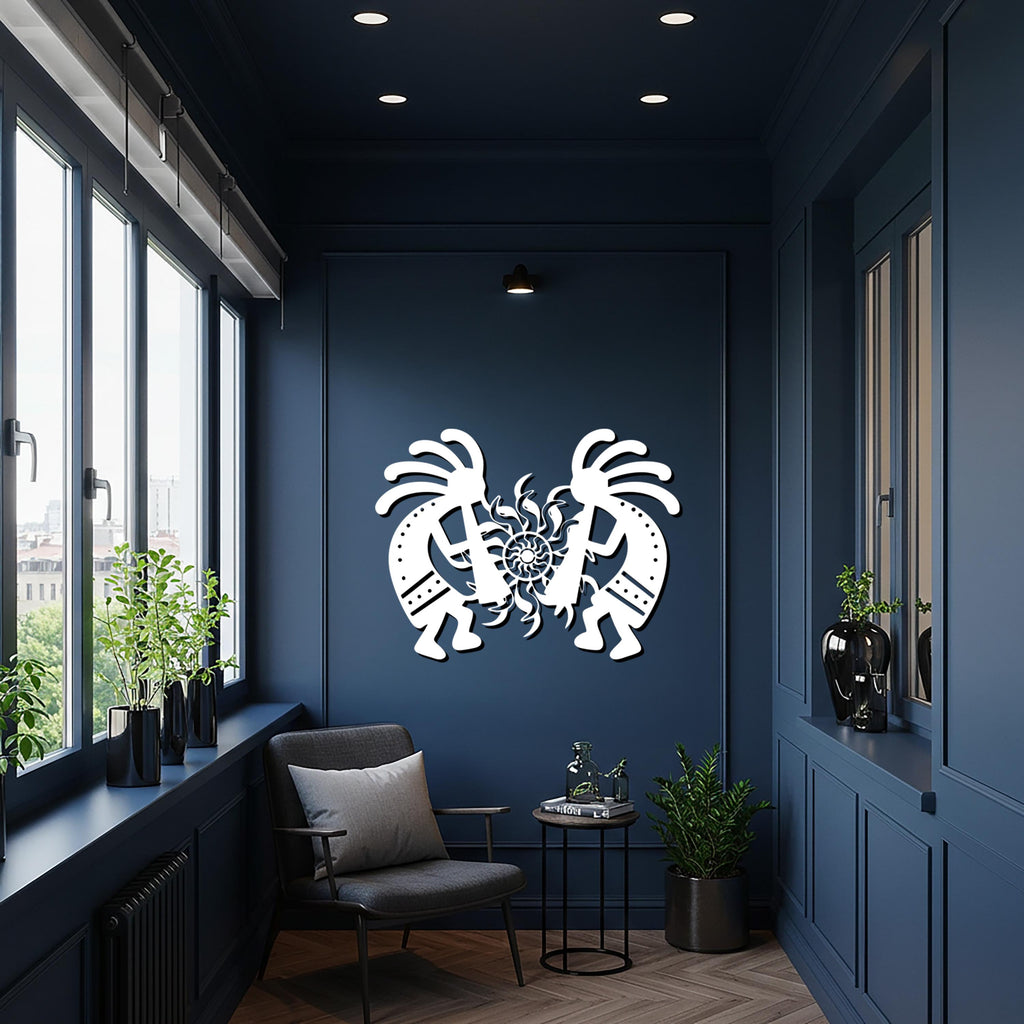 Kokopelli Metal Wall Art, Tribal Sun Design, Bohemian Metal Wall Decor, Native Inspired Wall Hanging, Unique Geometric Metal Artwork