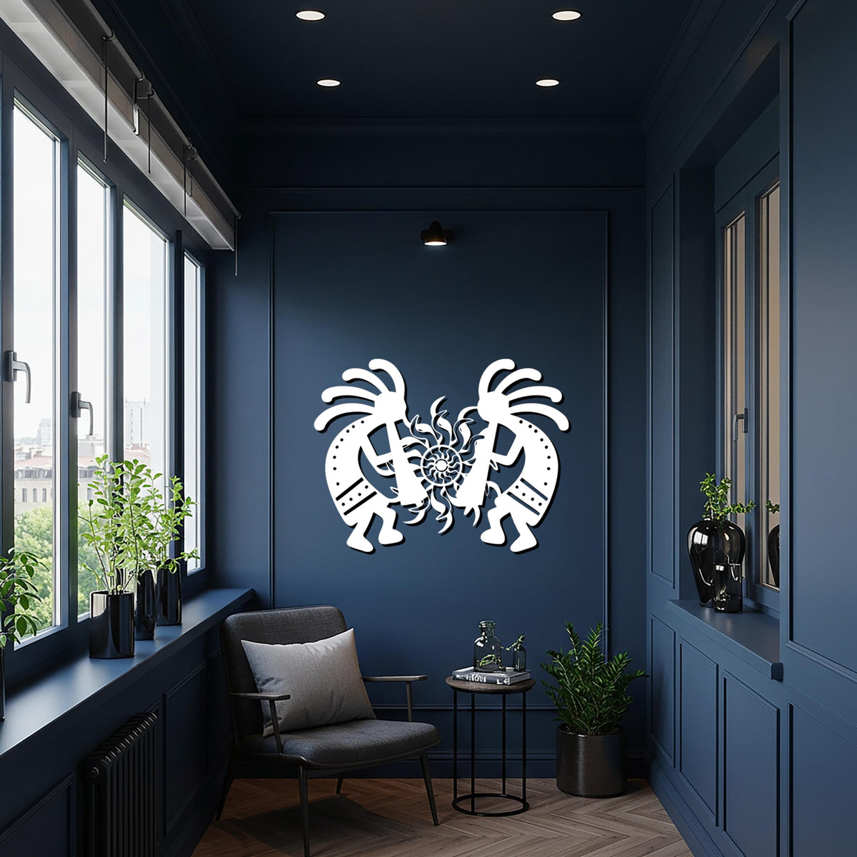 Kokopelli Metal Wall Art, Tribal Sun Design, Bohemian Metal Wall Decor, Native Inspired Wall Hanging, Unique Geometric Metal Artwork