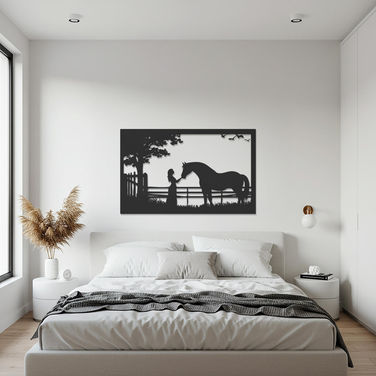 Horse and Girl Metal Wall Art, Rustic Farmhouse Horse Decor, Country Silhouette Wall Hanging for Living Room, Stable or Ranch Homes
