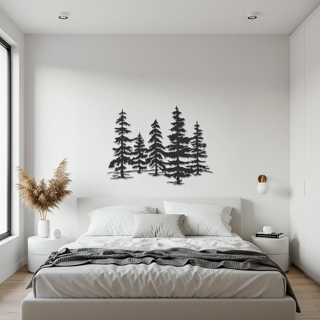 Pine Tree Metal Wall Art, Nature Forest Silhouette Metal Wall Decor, Rustic Woodland Style Hanging for Cabin, Lodge and Modern Homes