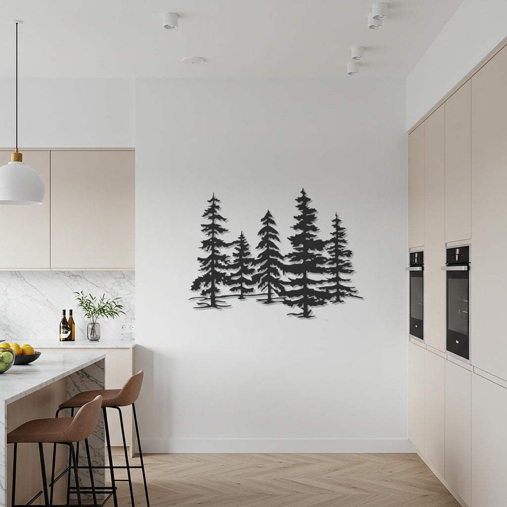 Pine Tree Metal Wall Art, Nature Forest Silhouette Metal Wall Decor, Rustic Woodland Style Hanging for Cabin, Lodge and Modern Homes