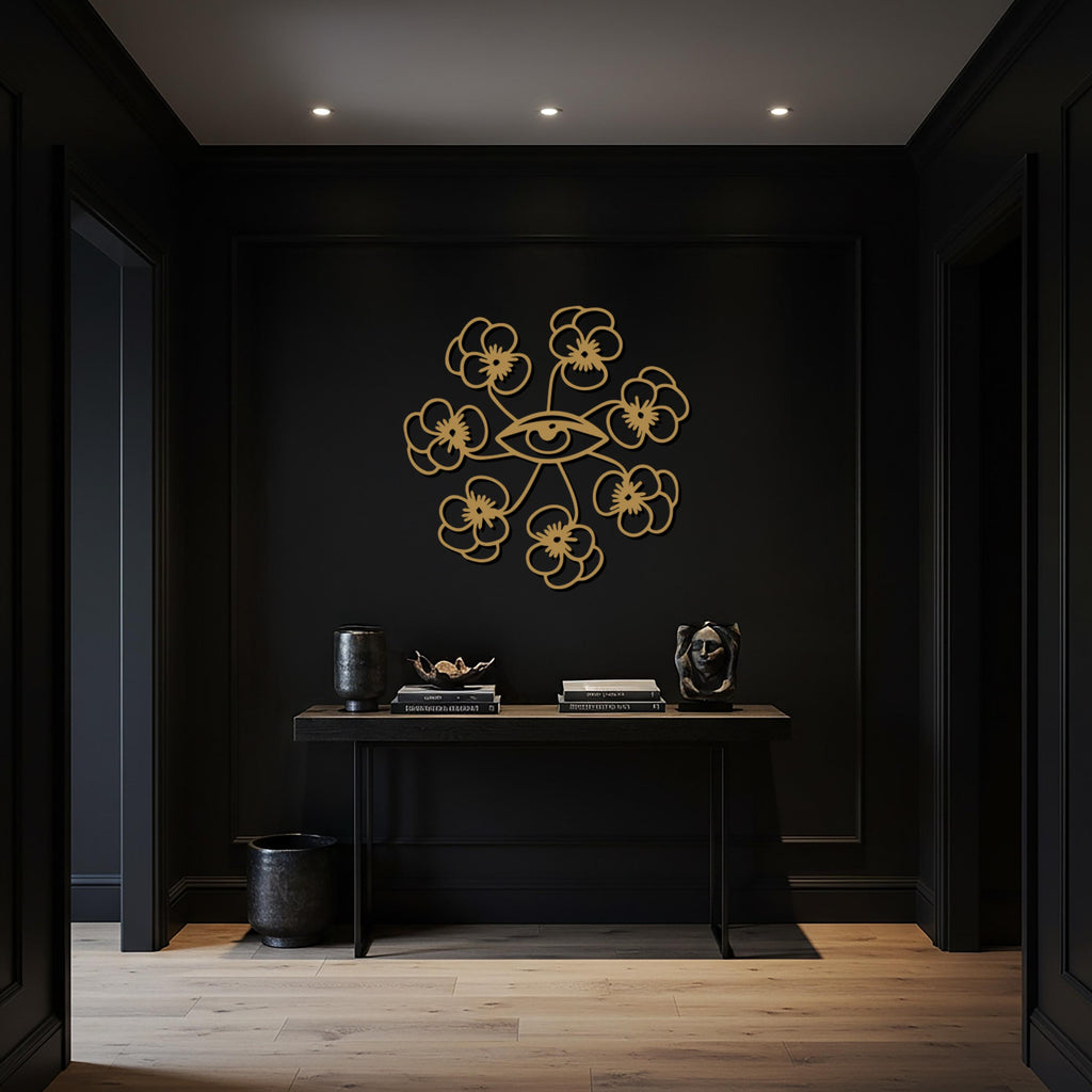 Floral Evil Eye Metal Wall Art, Modern Protective Symbol Decor, Intricate Black Steel Design, Unique Wall Accent for Home or Gift