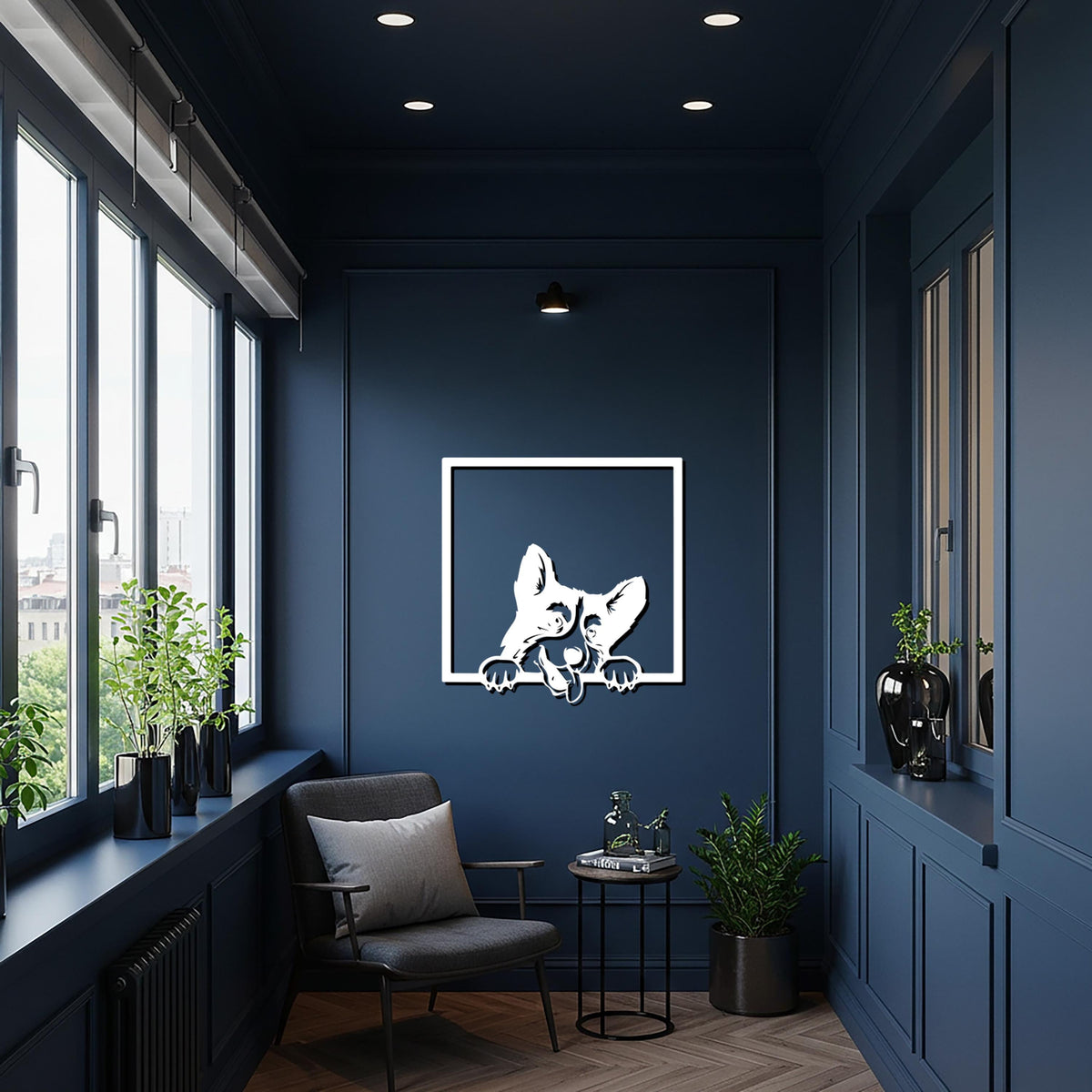 Corgi Dog Wall Art – Playful Pet Metal Wall Decor, Modern Geometric Pet-Inspired Design, Unique Dog Lover Gift for Stylish Home Interiors