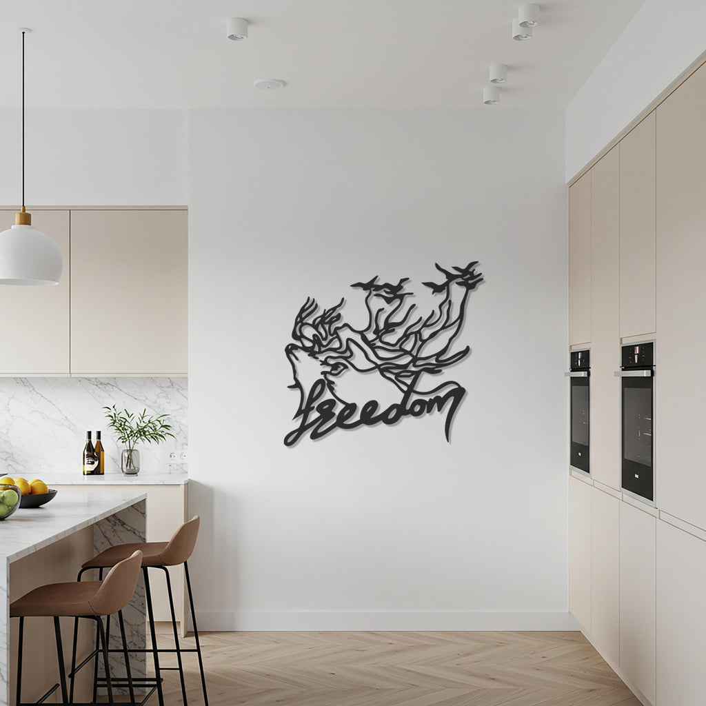 Freedom Birds Wall Art – Abstract Metal Face with Flying Birds, Modern Inspirational Wall Decor, Symbolic Line Art Sculpture for Home
