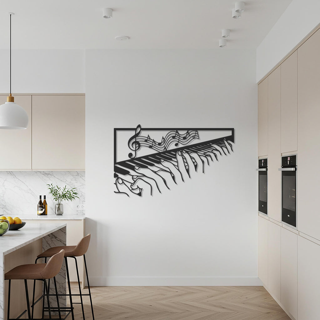 Piano Keys Metal Wall Art, Abstract Music Inspired Steel Artwork, Modern Musician Gift, Elegant Black Metal Decor for Creative Interiors