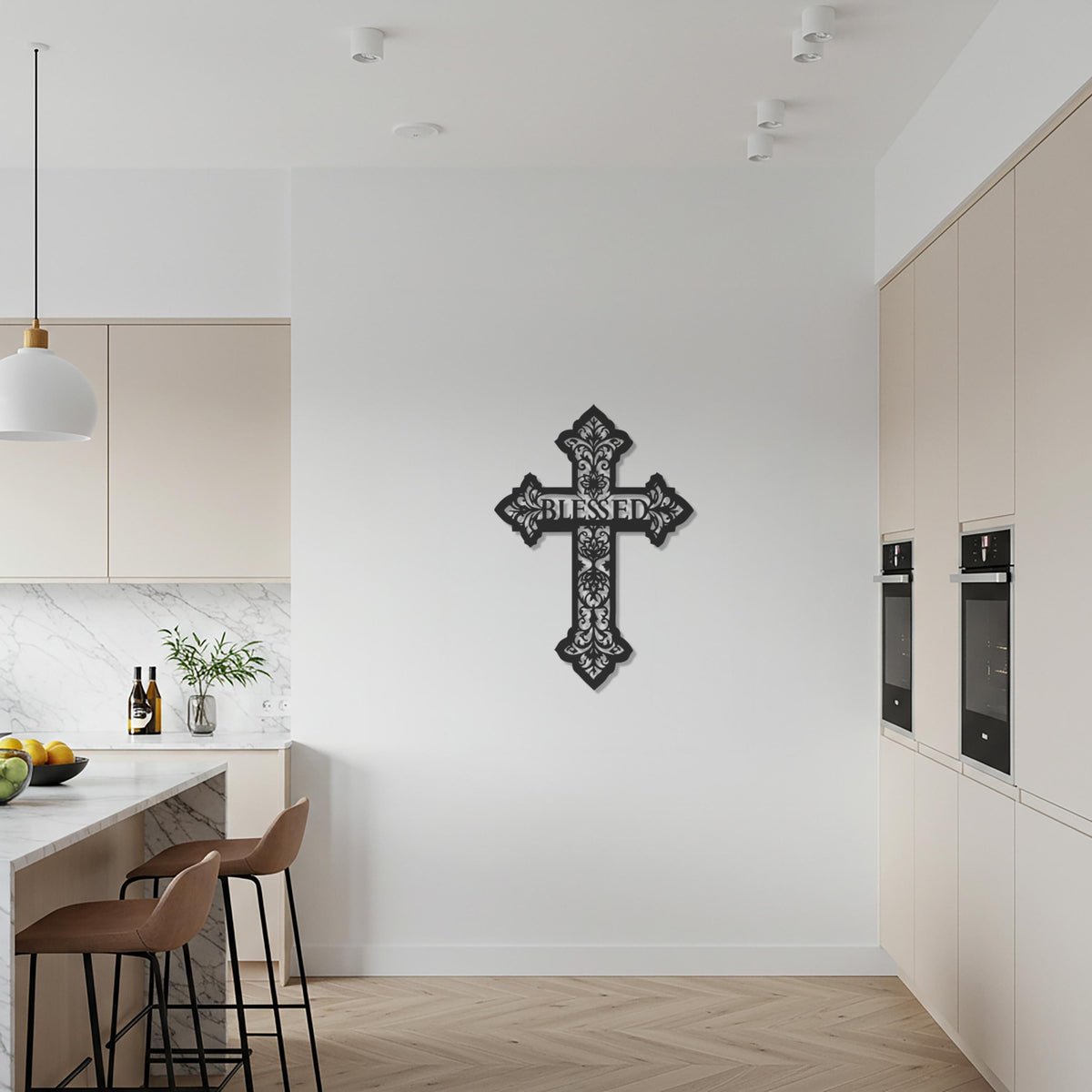 Blessed Cross Metal Wall Art, Christian Religious Home Decor, Inspirational Steel Cross Design, Faith Gift for Believers and Loved Ones