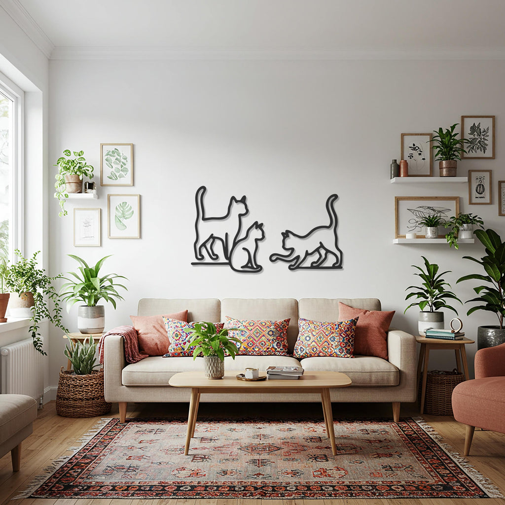 Playful Cat Trio Metal Wall Art, Modern Black Cat Silhouette, Minimalist Animal Wall Décor, Perfect Gift for Cat Lovers and Home Interiors
