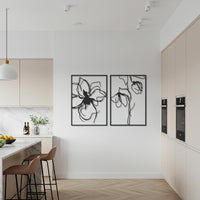 Minimalist Flower Line Art Metal Wall Decor, 2 Piece Modern Botanical Wall Art Set, Elegant Metal Floral Wall Accent for Living Room 6