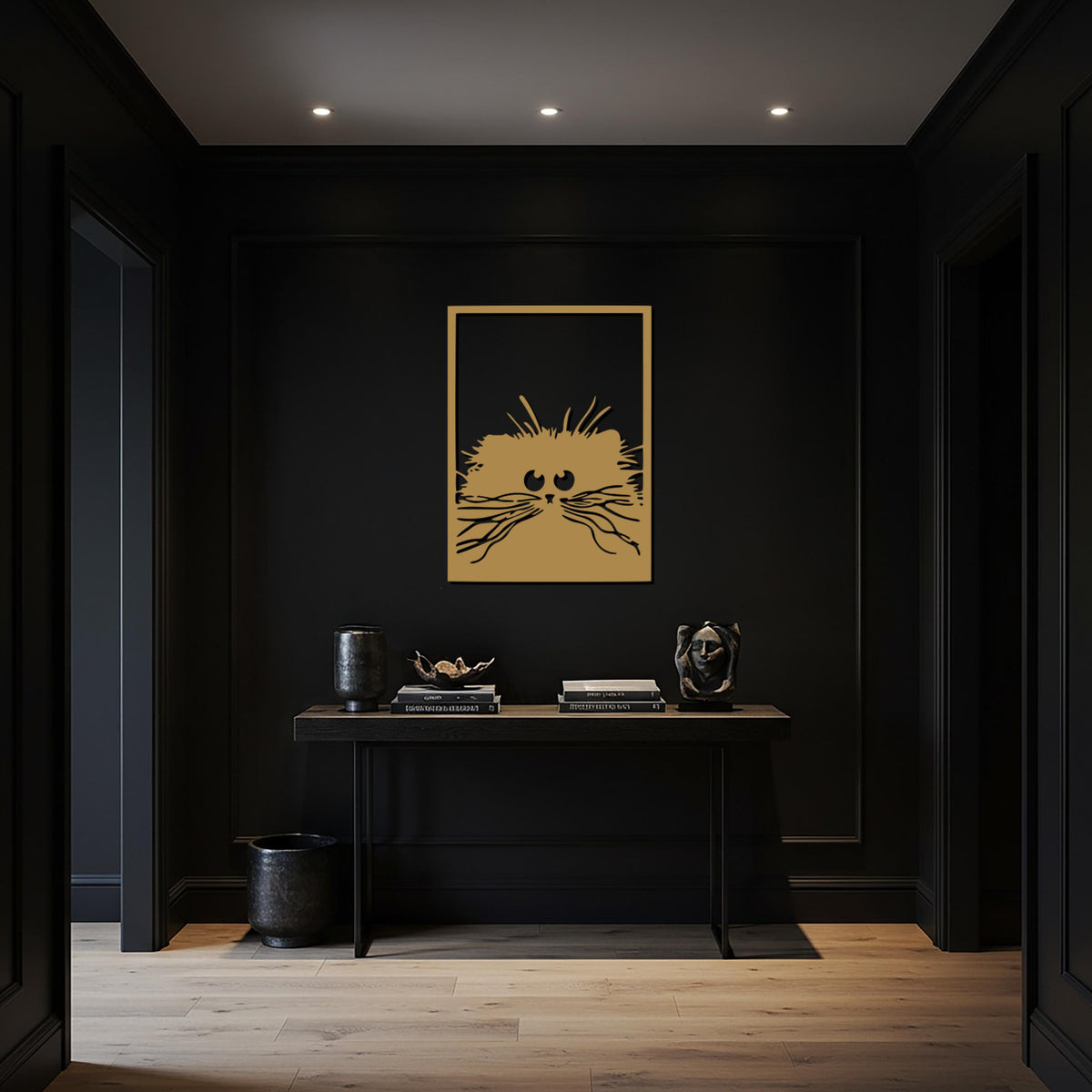 Cute Cat Metal Wall Art, Whisker Cat Silhouette Wall Decor, Modern Black Steel Cat Sign, Playful Pet Lovers Gift for Home or Office