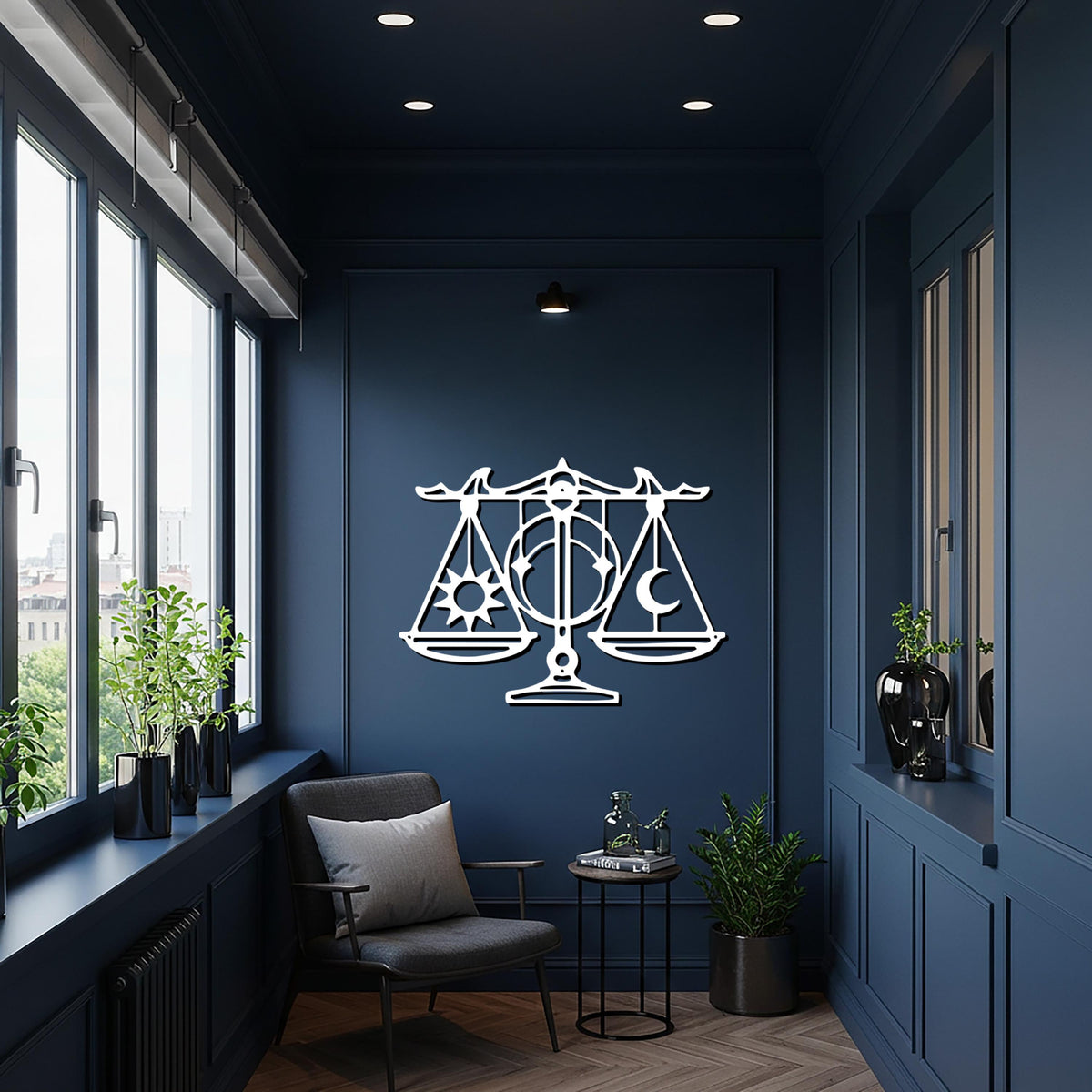 Balance Scales, Sun and Moon Metal Wall Art, Spiritual Justice Symbol, Modern Abstract Decor, Unique Gift for Harmony and Home Design